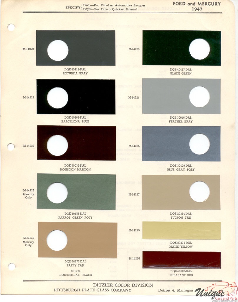 1947 Ford Paint Charts PPG